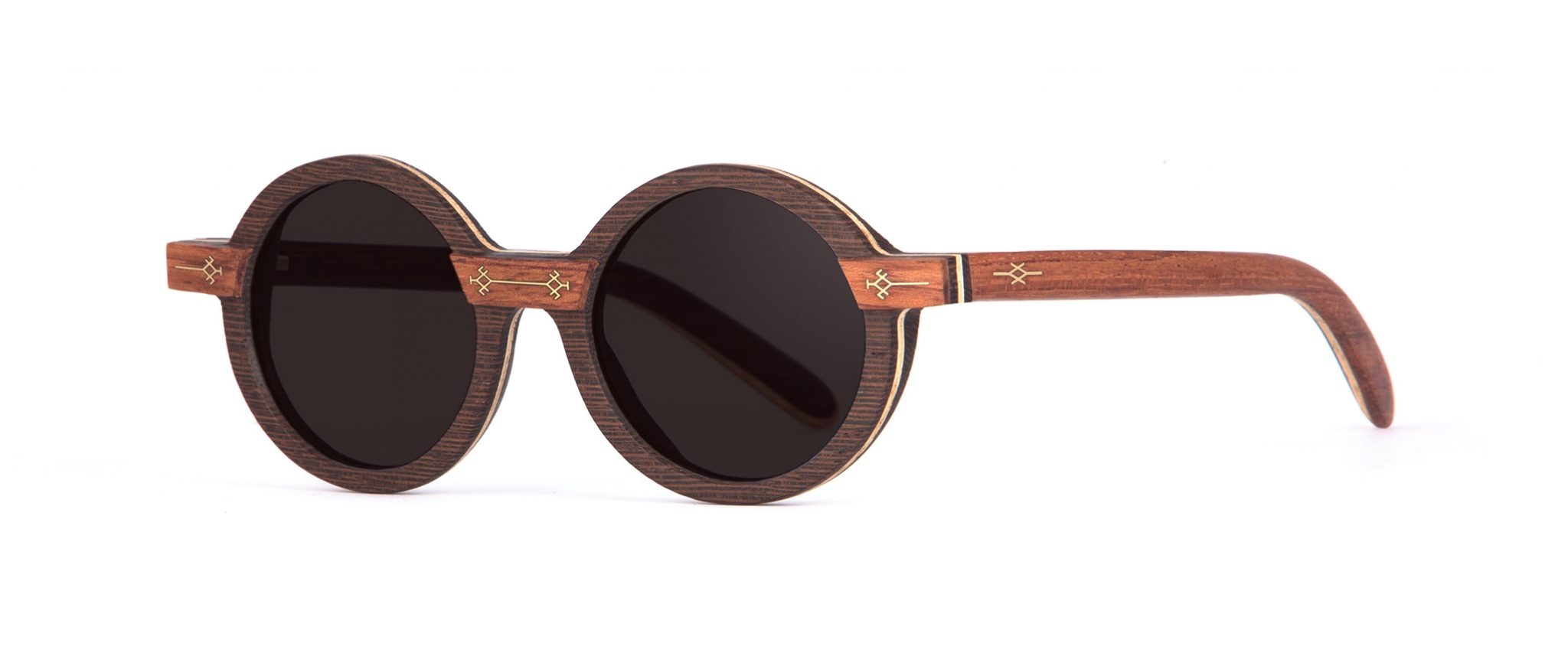 Dihya Wenge Wood Round Designer Sunglasses VAKAY with Gold